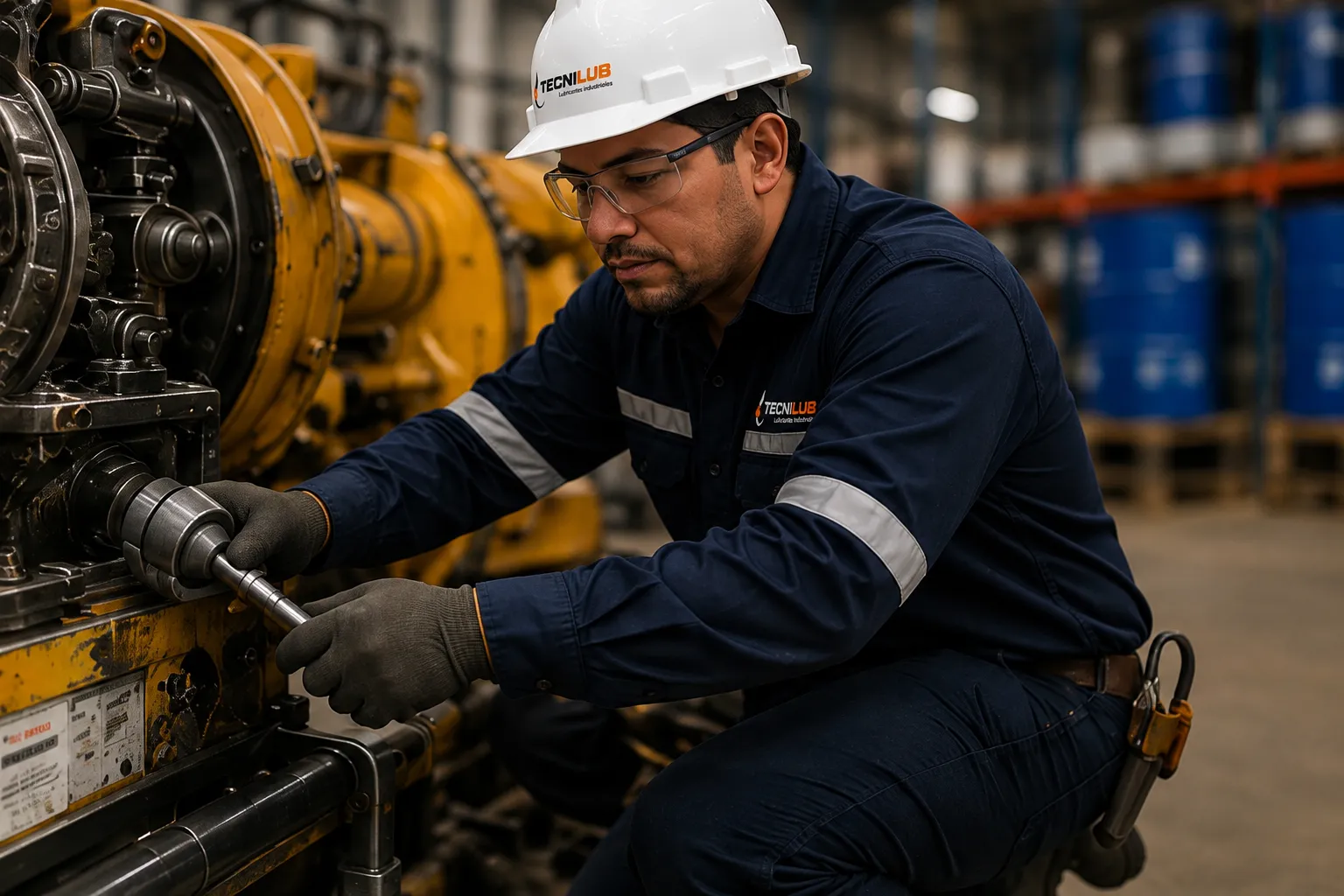 Técnico de TECNILUB realizando mantenimiento sobre maquinaria industrial